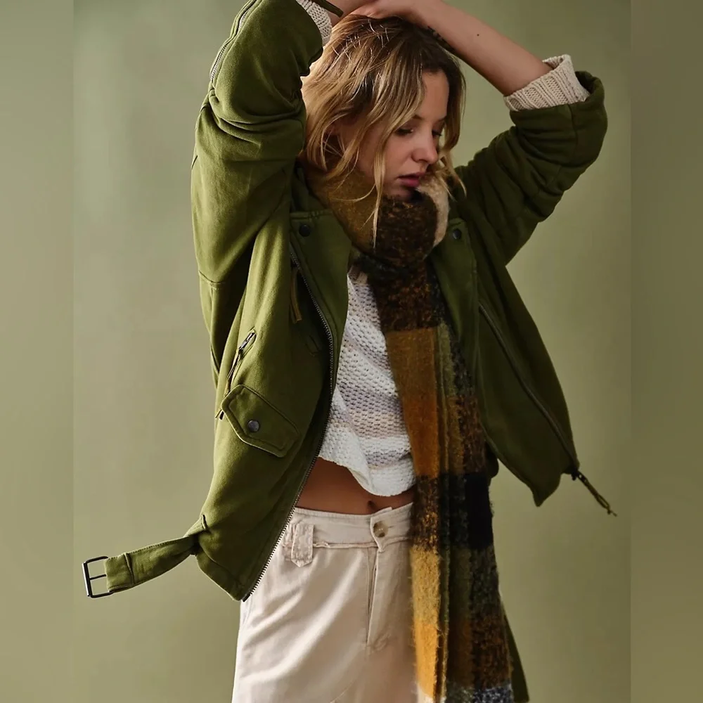 NWT Free People Rebel Rebel Knit Moto Jacket - Olive Sparrow (Small) - Picture 2 of 5